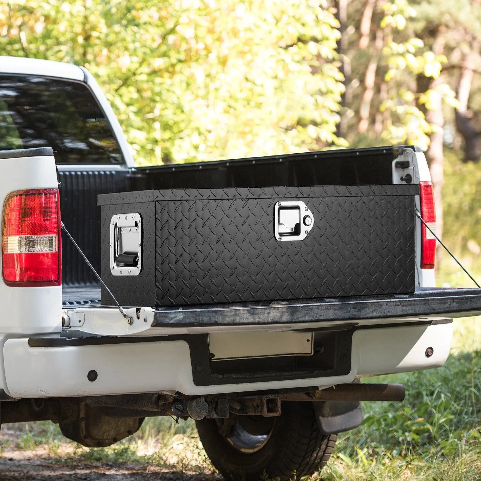 Heavy-Duty Aluminum Truck Bed Tool Box, Diamond Plate Toolbox with Side Handle and Lock Keys, Storage Chest Organizer for Pickup Truck, RV, and Trailer, 30 x 13 x 9.6 in