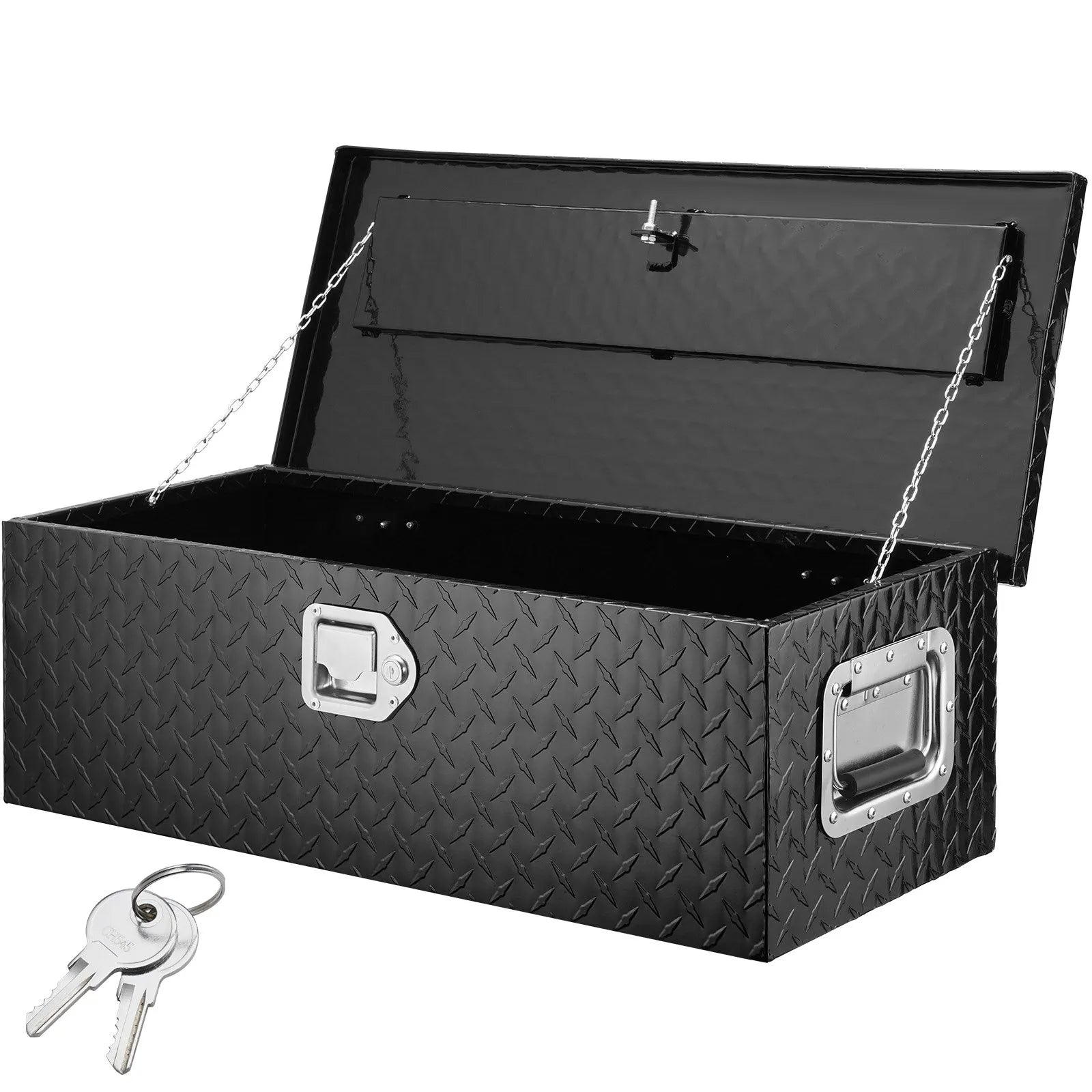 Heavy-Duty Aluminum Truck Bed Tool Box, Diamond Plate Toolbox with Side Handle and Lock Keys, Storage Chest Organizer for Pickup Truck, RV, and Trailer, 30 x 13 x 9.6 in