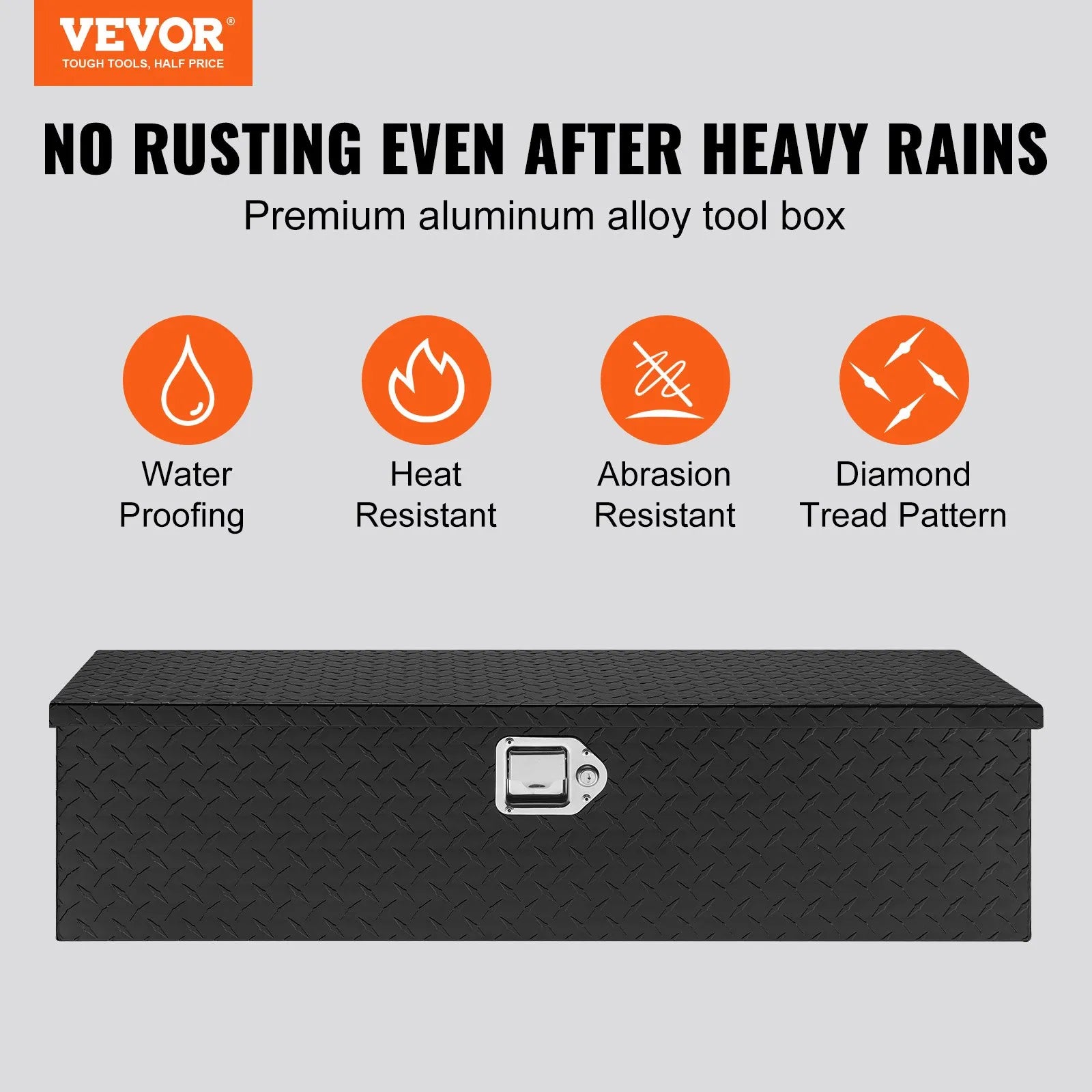 Heavy-Duty Aluminum Truck Bed Tool Box, Diamond Plate Toolbox with Side Handle and Lock Keys, Storage Chest Organizer for Pickup Truck, RV, and Trailer, 39 x 13 x 10 in