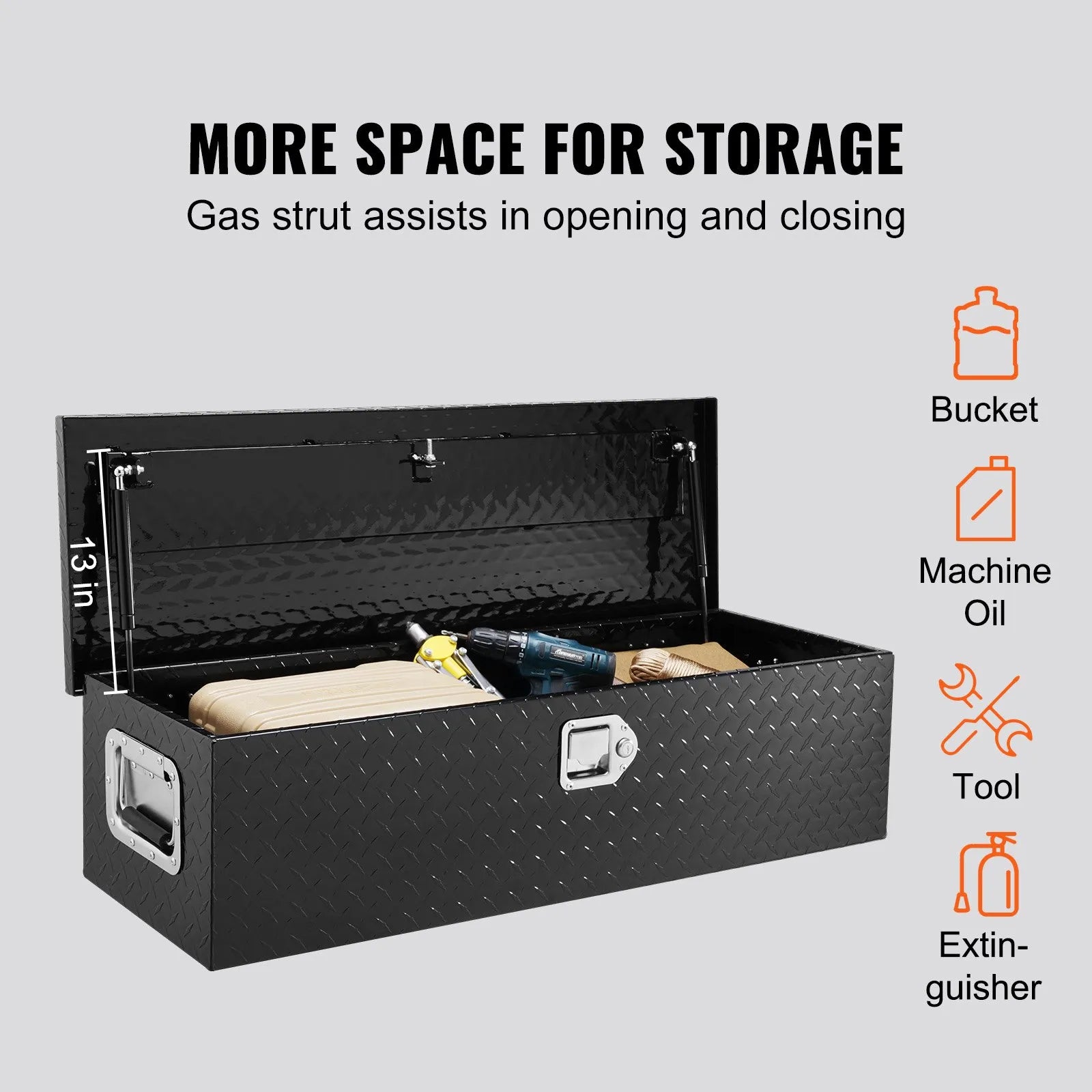 Heavy-Duty Aluminum Truck Bed Tool Box, Diamond Plate Toolbox with Side Handle and Lock Keys, Storage Chest Organizer for Pickup Truck, RV, and Trailer, 39 x 13 x 10 in