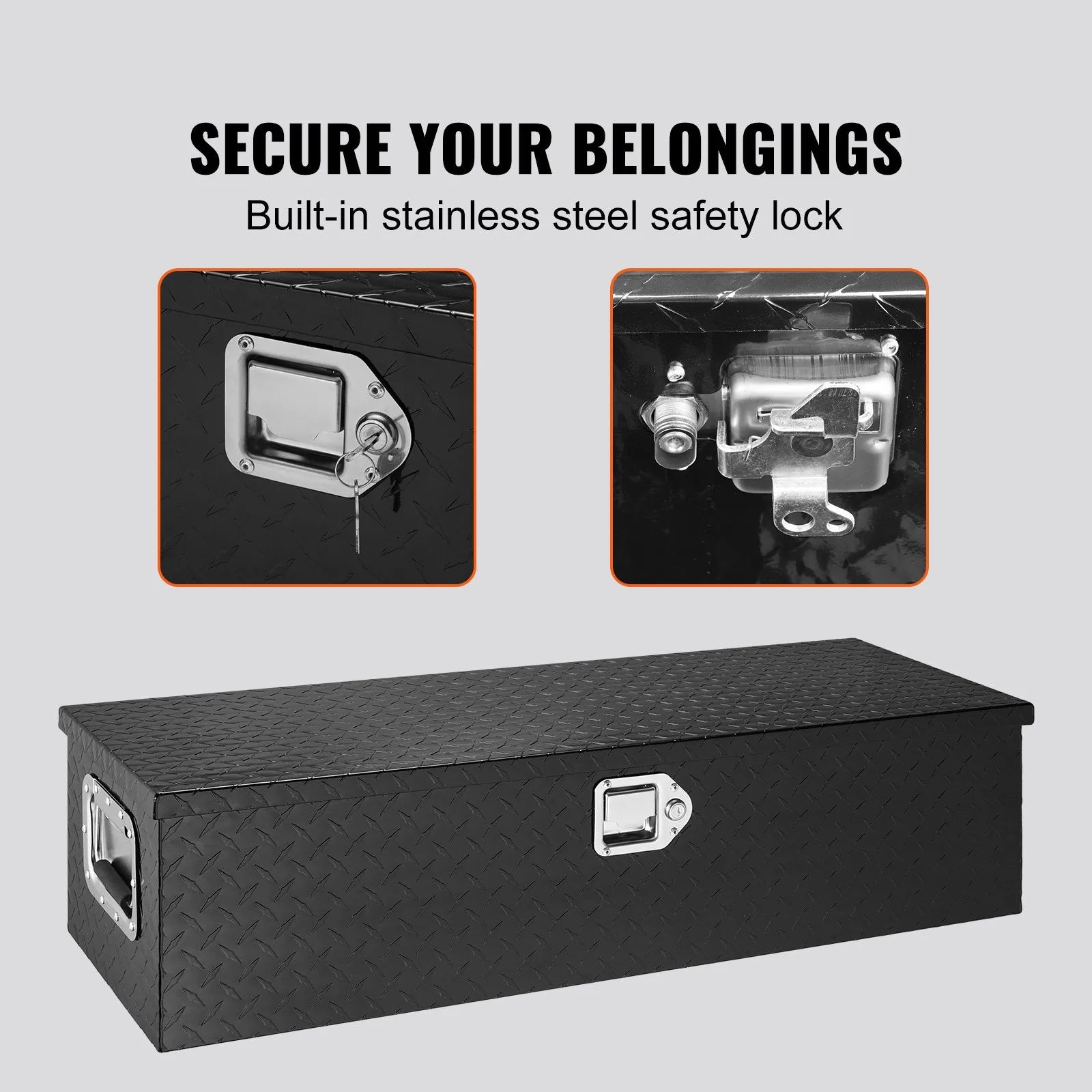 Heavy-Duty Aluminum Truck Bed Tool Box, Diamond Plate Toolbox with Side Handle and Lock Keys, Storage Chest Organizer for Pickup Truck, RV, and Trailer, 39 x 13 x 10 in