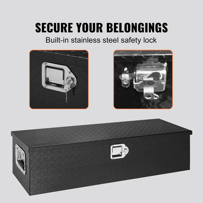 Heavy-Duty Aluminum Truck Bed Tool Box, Diamond Plate Toolbox with Side Handle and Lock Keys, Storage Chest Organizer for Pickup Truck, RV, and Trailer, 39 x 13 x 10 in