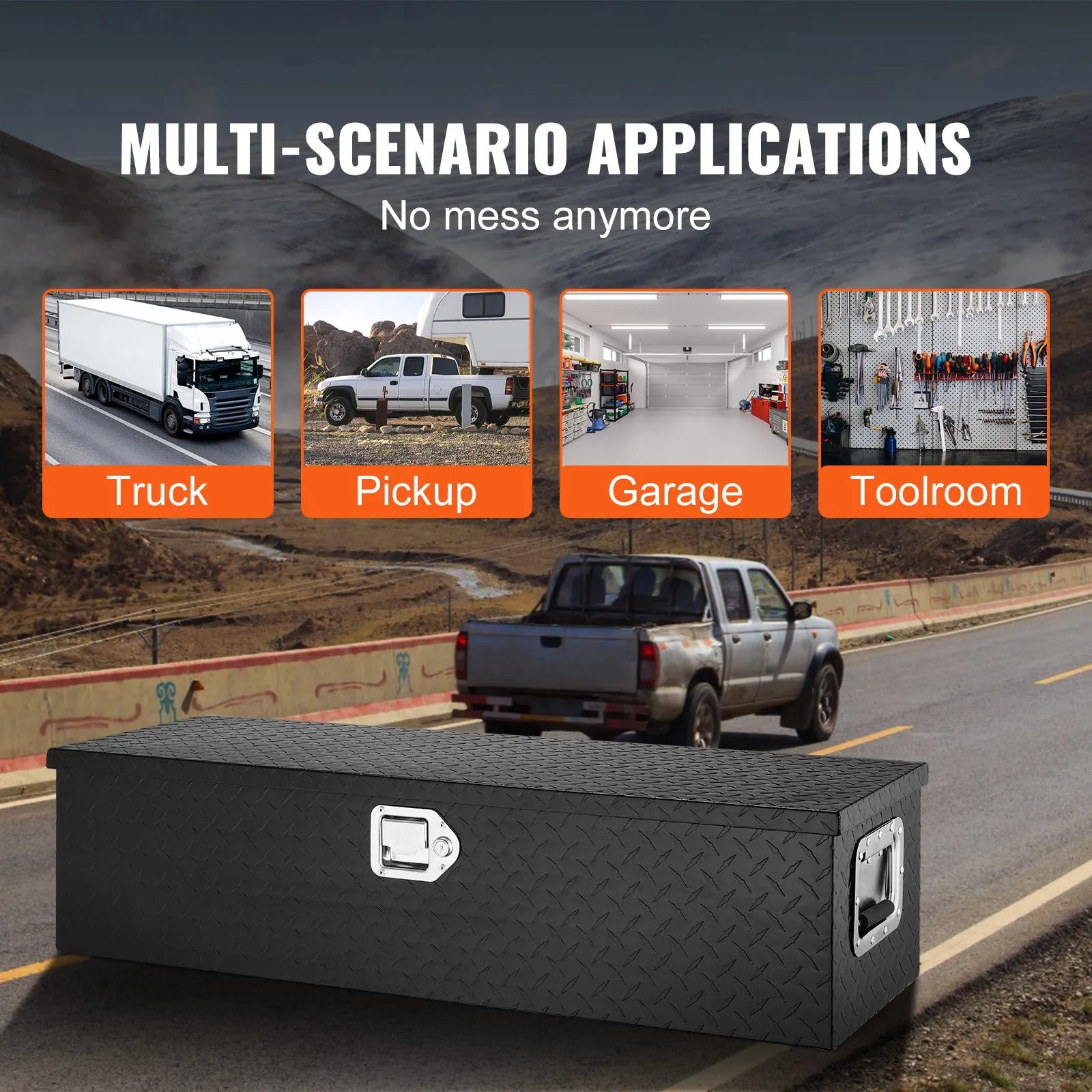Heavy-Duty Aluminum Truck Bed Tool Box, Diamond Plate Toolbox with Side Handle and Lock Keys, Storage Chest Organizer for Pickup Truck, RV, and Trailer, 39 x 13 x 10 in