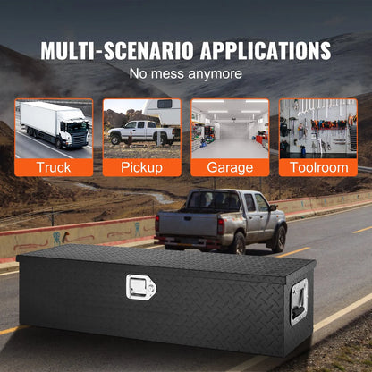 Heavy-Duty Aluminum Truck Bed Tool Box, Diamond Plate Toolbox with Side Handle and Lock Keys, Storage Chest Organizer for Pickup Truck, RV, and Trailer, 39 x 13 x 10 in