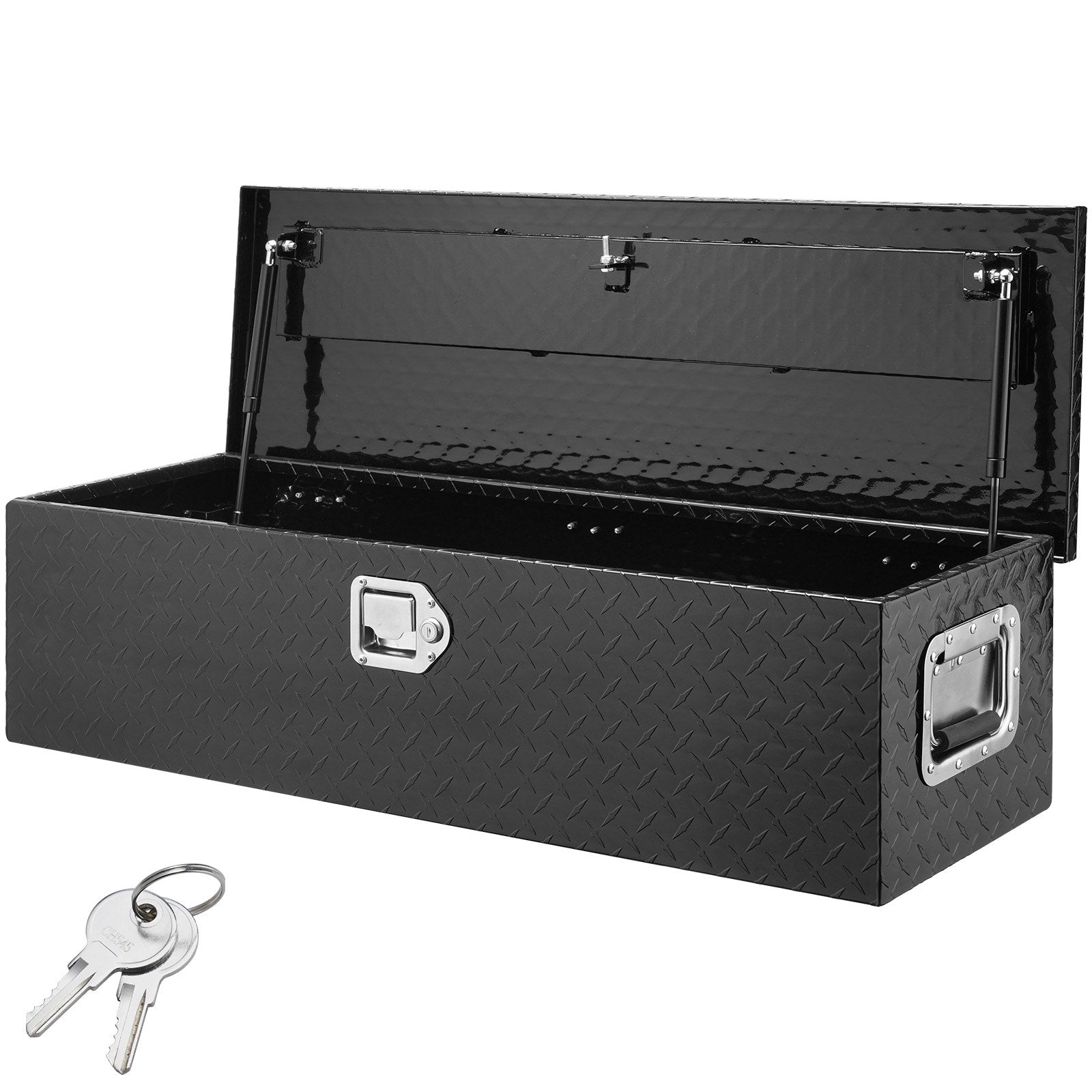 Heavy-Duty Aluminum Truck Bed Tool Box, Diamond Plate Toolbox with Side Handle and Lock Keys, Storage Chest Organizer for Pickup Truck, RV, and Trailer, 39 x 13 x 10 in