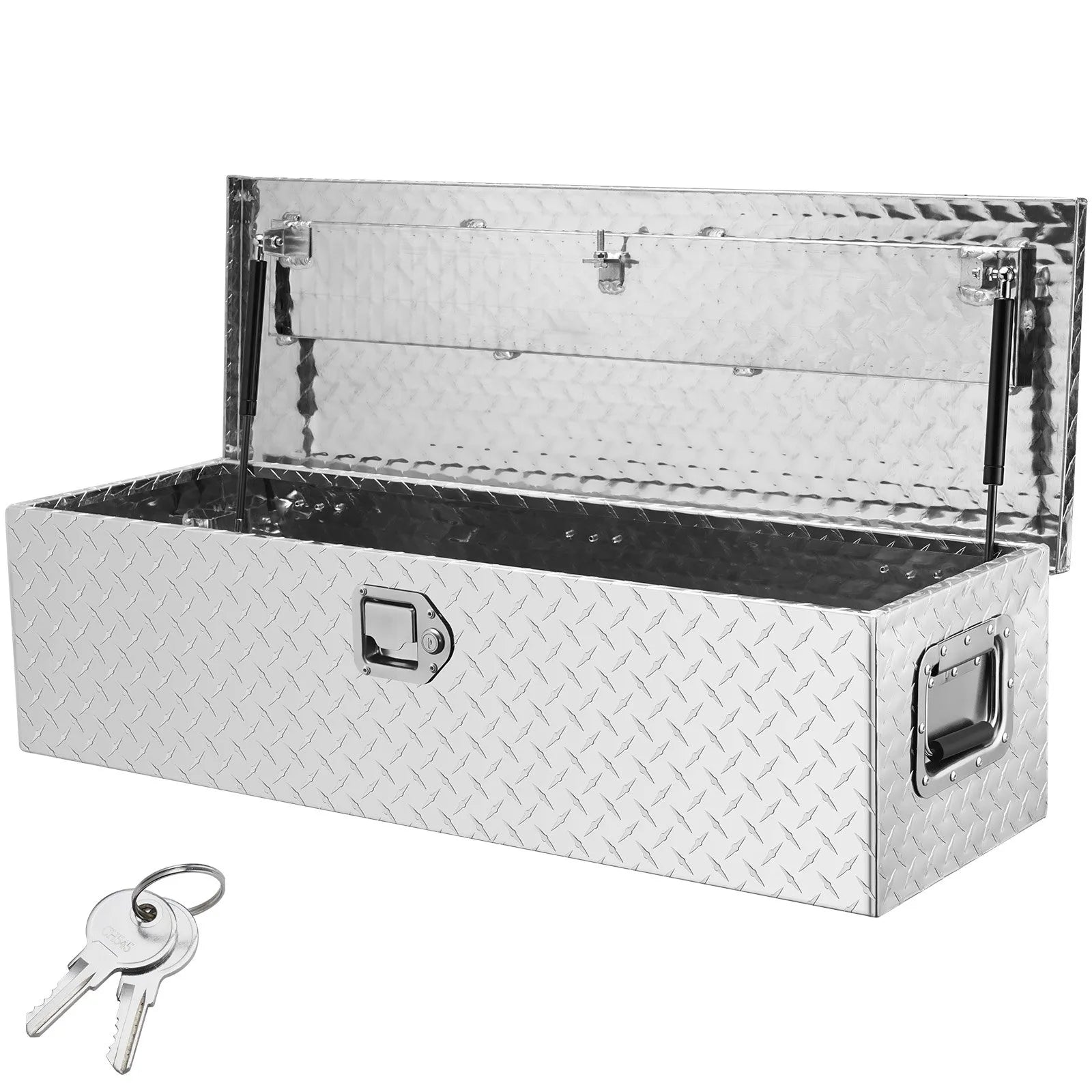 Heavy-Duty Aluminum Truck Bed Tool Box, Diamond Plate Toolbox with Side Handle and Lock Keys, Storage Chest Organizer for Pickup Truck, RV, and Trailer, 39 x 13 x 10 in