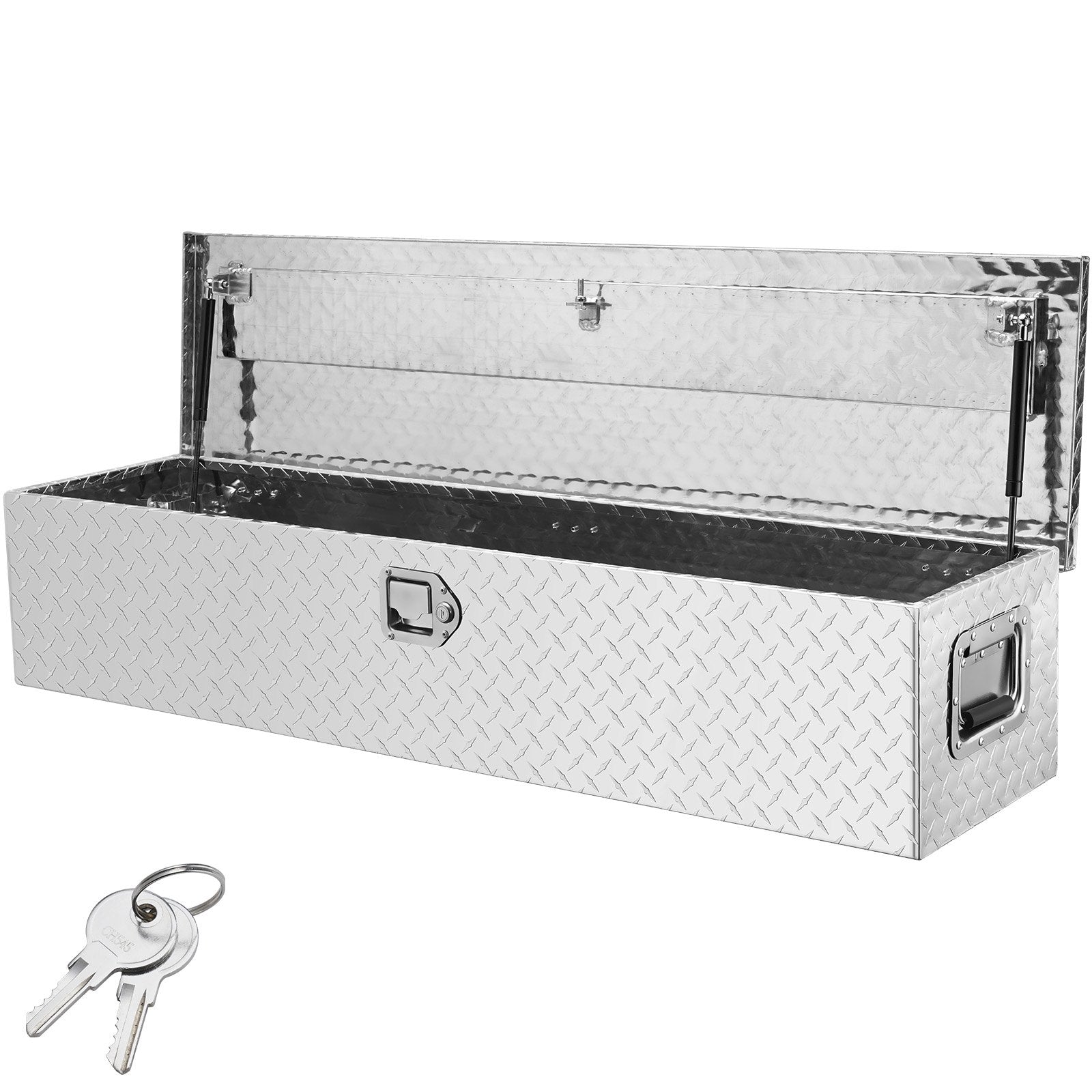 Heavy-Duty Aluminum Truck Bed Tool Box, Diamond Plate Toolbox with Side Handle and Lock Keys, Storage Chest Organizer for Pickup Truck, RV, and Trailer, 48 x 15 x 15 in