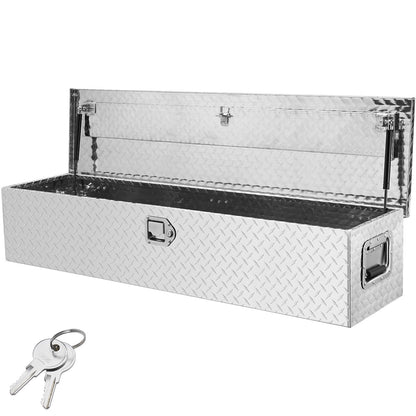 Heavy-Duty Aluminum Truck Bed Tool Box, Diamond Plate Toolbox with Side Handle and Lock Keys, Storage Chest Organizer for Pickup Truck, RV, and Trailer, 48 x 15 x 15 in