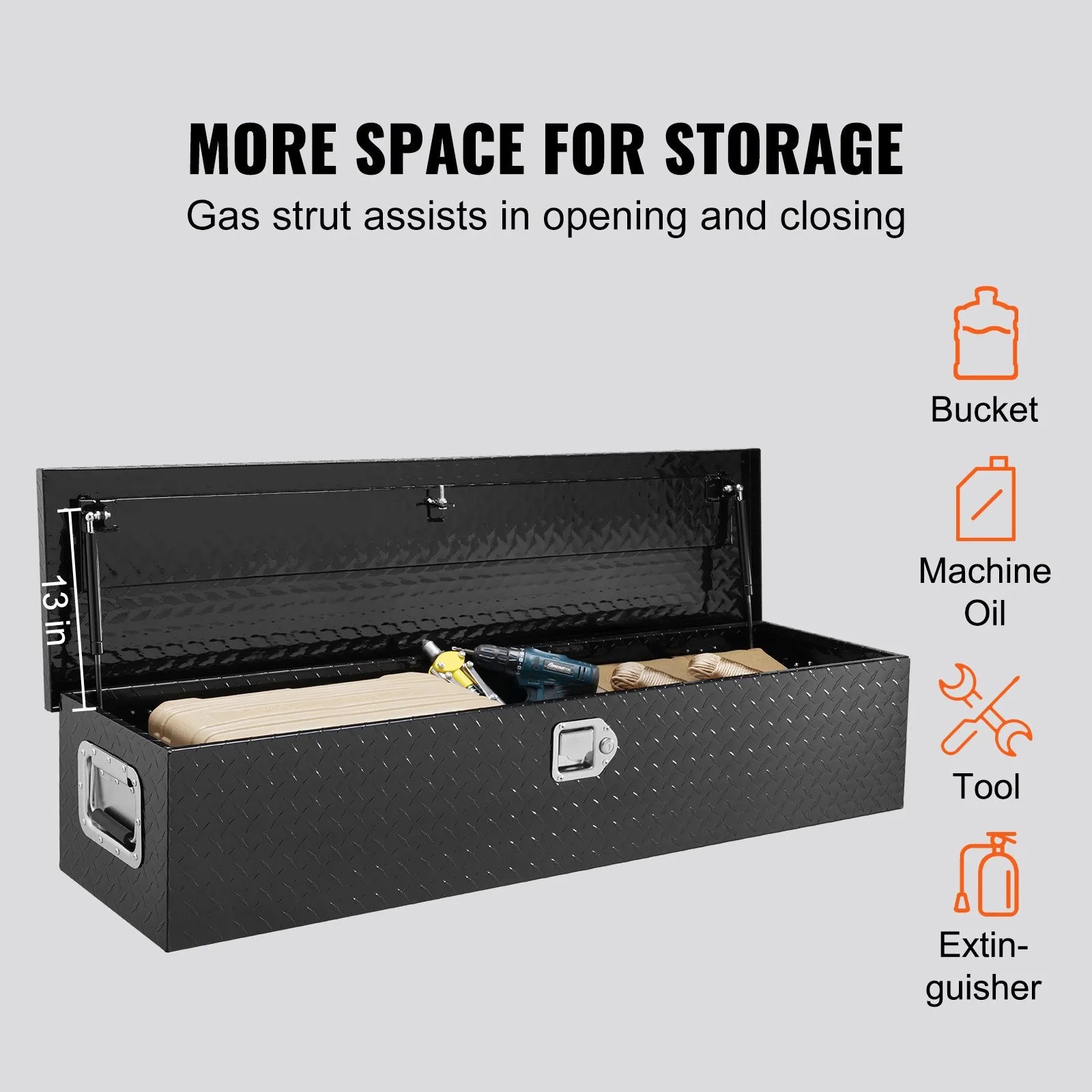 Heavy-Duty Aluminum Truck Bed Tool Box, Diamond Plate Toolbox with Side Handle and Lock Keys, Storage Chest Organizer for Pickup Truck, RV, and Trailer, 48 x 15 x 15 in