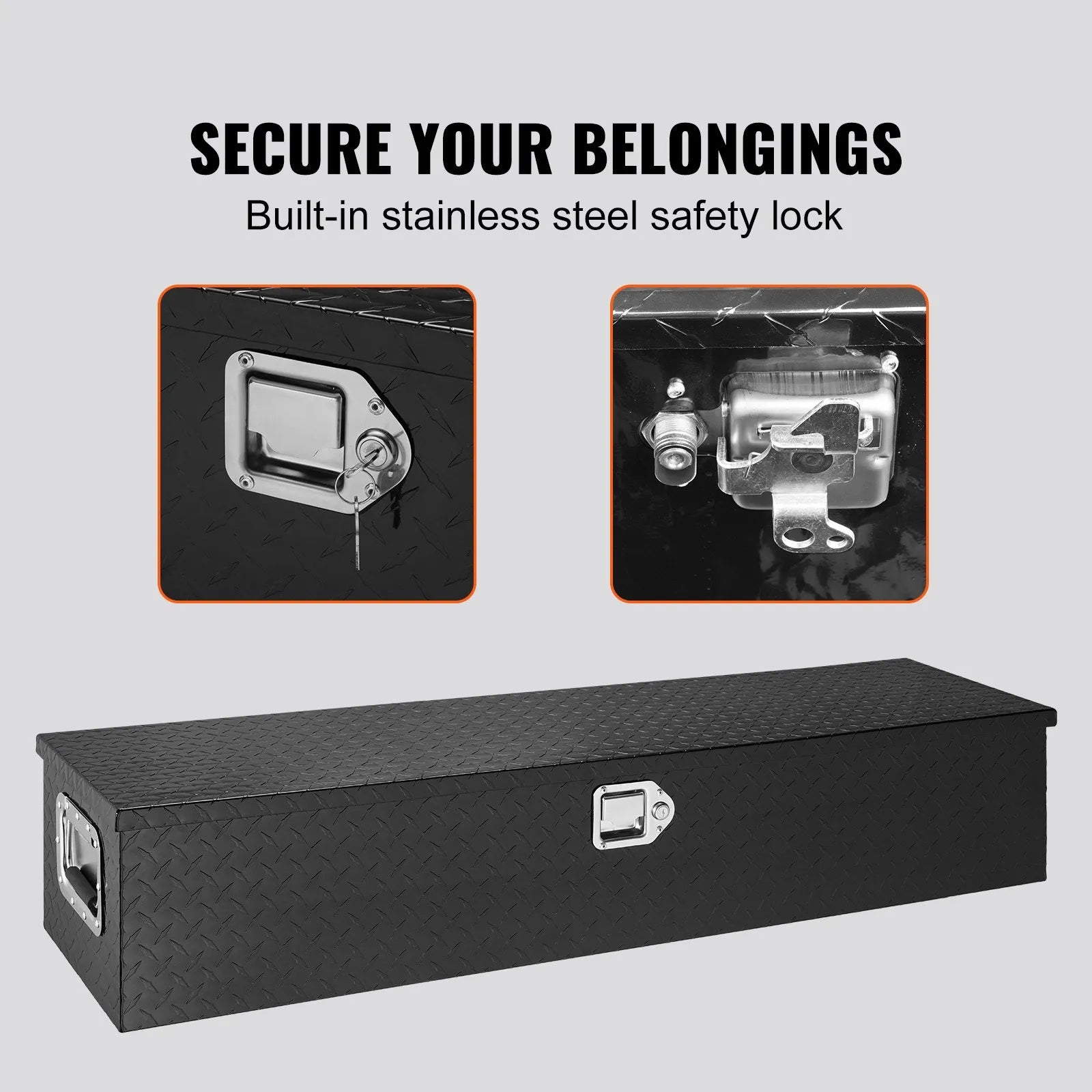 Heavy-Duty Aluminum Truck Bed Tool Box, Diamond Plate Toolbox with Side Handle and Lock Keys, Storage Chest Organizer for Pickup Truck, RV, and Trailer, 48 x 15 x 15 in