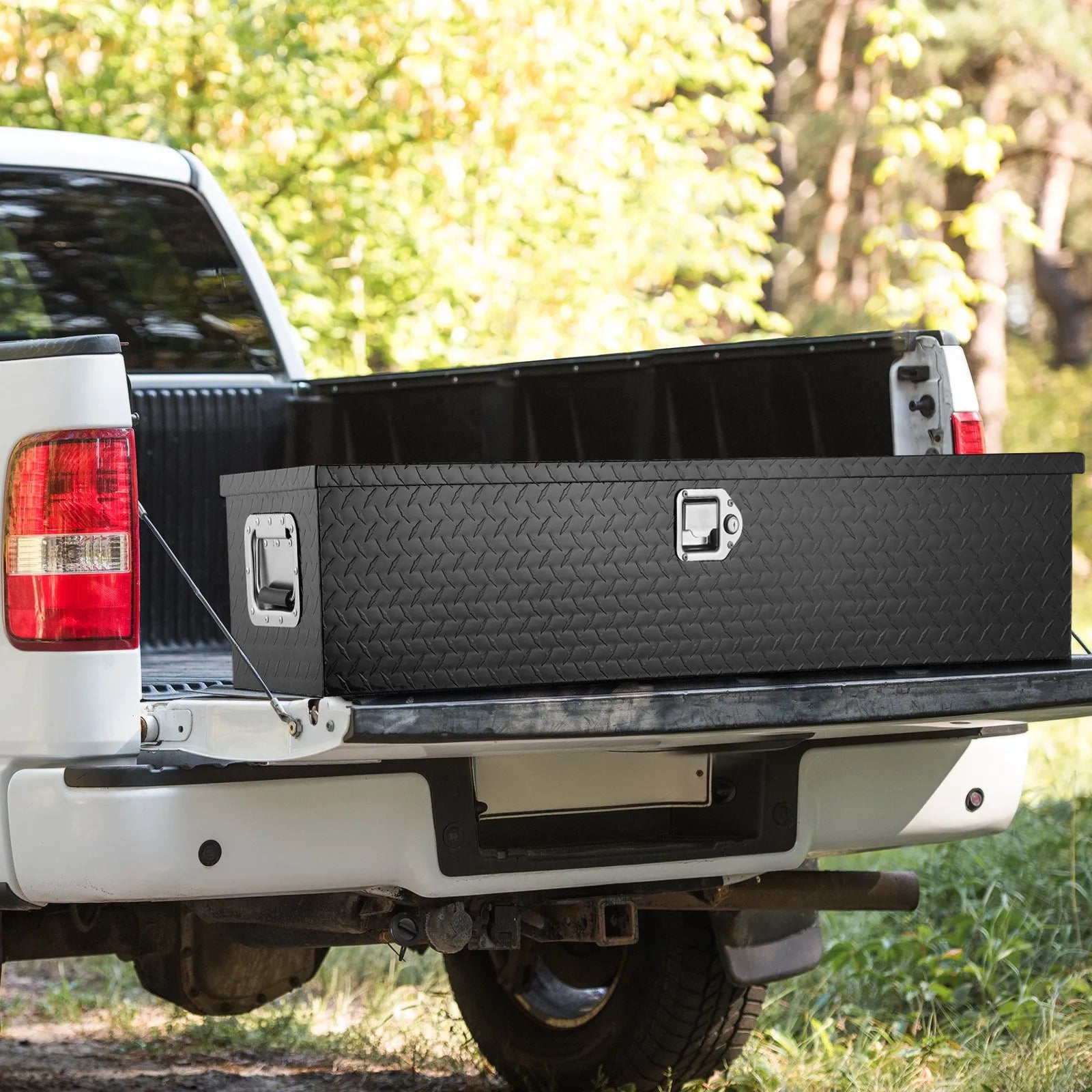 Heavy-Duty Aluminum Truck Bed Tool Box, Diamond Plate Toolbox with Side Handle and Lock Keys, Storage Chest Organizer for Pickup Truck, RV, and Trailer, 48 x 15 x 15 in
