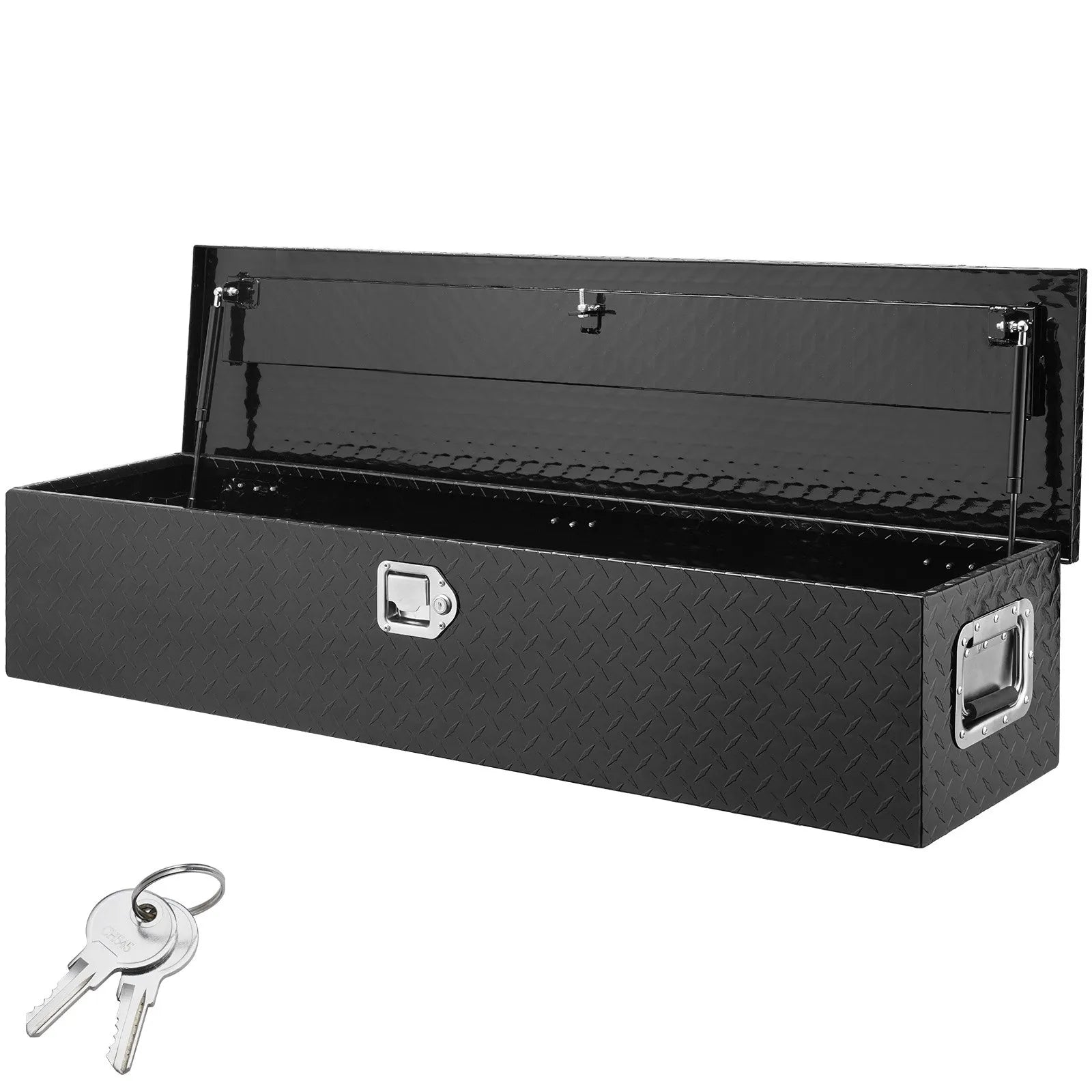 Heavy-Duty Aluminum Truck Bed Tool Box, Diamond Plate Toolbox with Side Handle and Lock Keys, Storage Chest Organizer for Pickup Truck, RV, and Trailer, 48 x 15 x 15 in