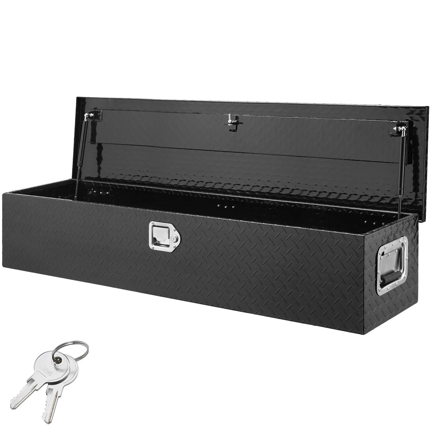 Heavy-Duty Aluminum Truck Bed Tool Box, Diamond Plate Toolbox with Side Handle and Lock Keys, Storage Chest Organizer for Pickup Truck, RV, and Trailer, 48 x 15 x 15 in