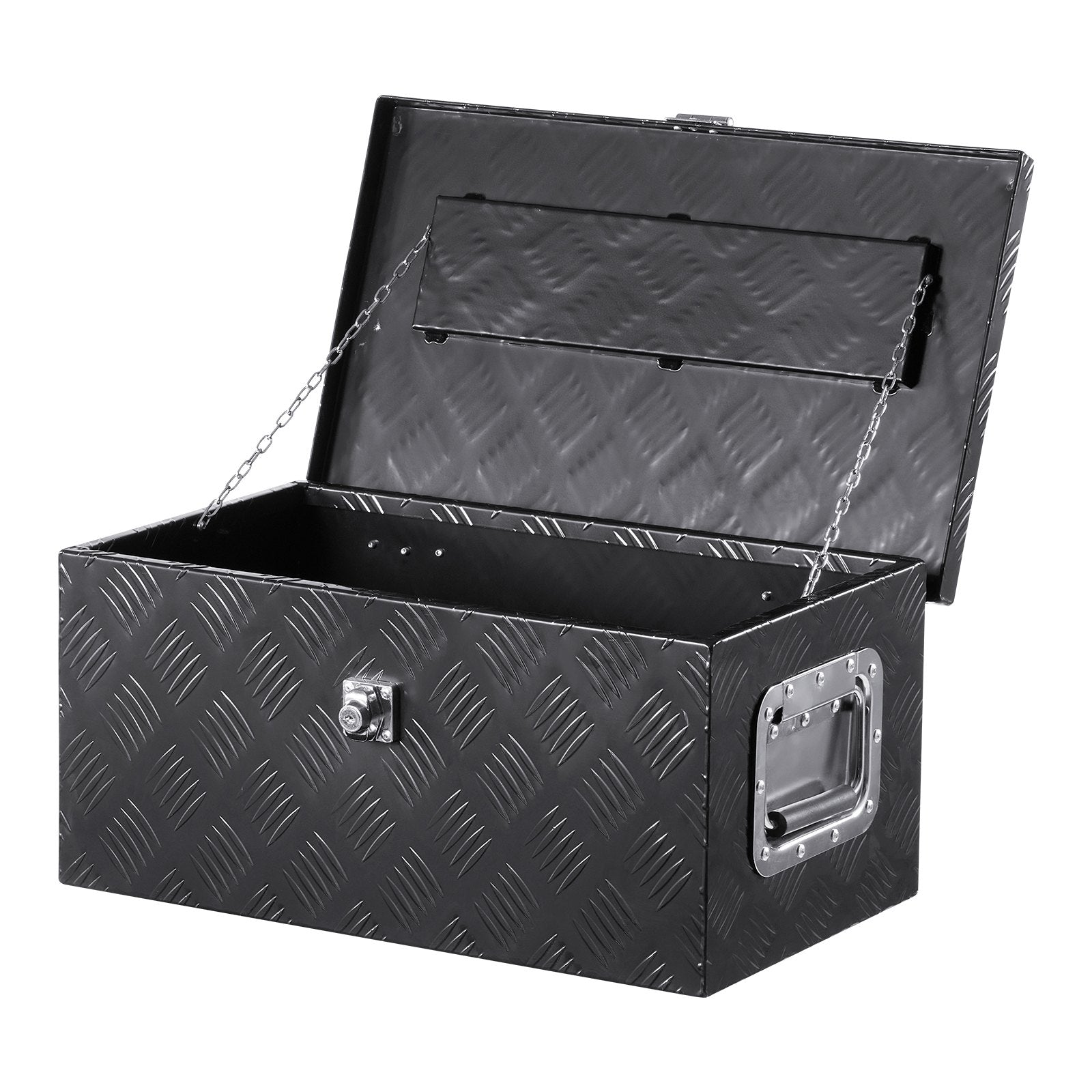 Heavy-Duty Aluminum Truck Bed Tool Box, Stripe Plated Toolbox with Side Handle, Dual Chain Lid and Lock Keys, Storage Chest Organizer for Trailer, Pickup Truck, RV, and Garage, 20 x 12 x 9.5 in