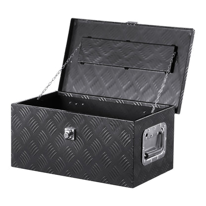 Heavy-Duty Aluminum Truck Bed Tool Box, Stripe Plated Toolbox with Side Handle, Dual Chain Lid and Lock Keys, Storage Chest Organizer for Trailer, Pickup Truck, RV, and Garage, 20 x 12 x 9.5 in