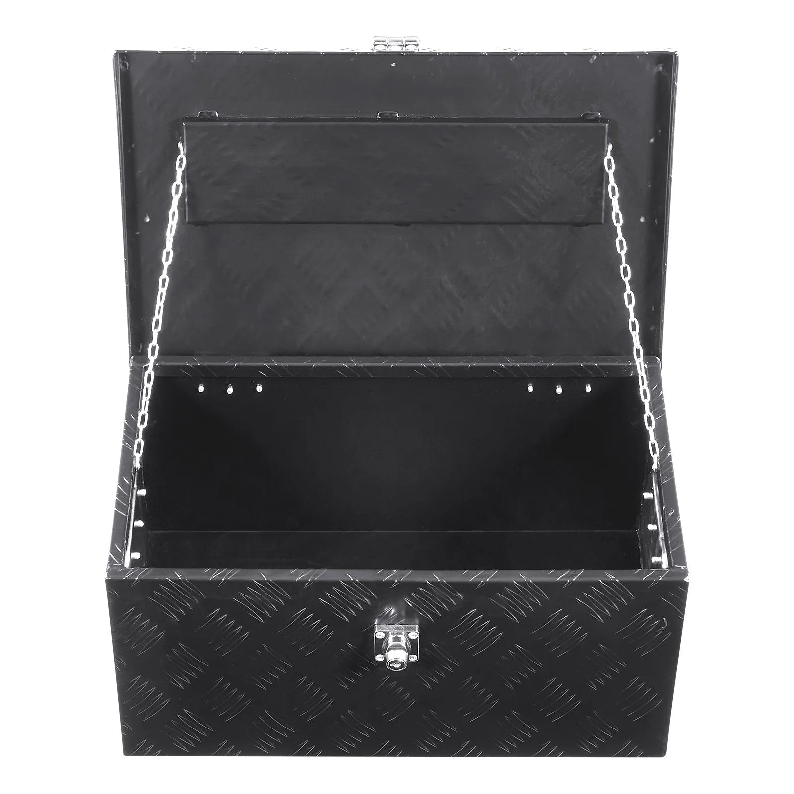 Heavy-Duty Aluminum Truck Bed Tool Box, Stripe Plated Toolbox with Side Handle, Dual Chain Lid and Lock Keys, Storage Chest Organizer for Trailer, Pickup Truck, RV, and Garage, 20 x 12 x 9.5 in