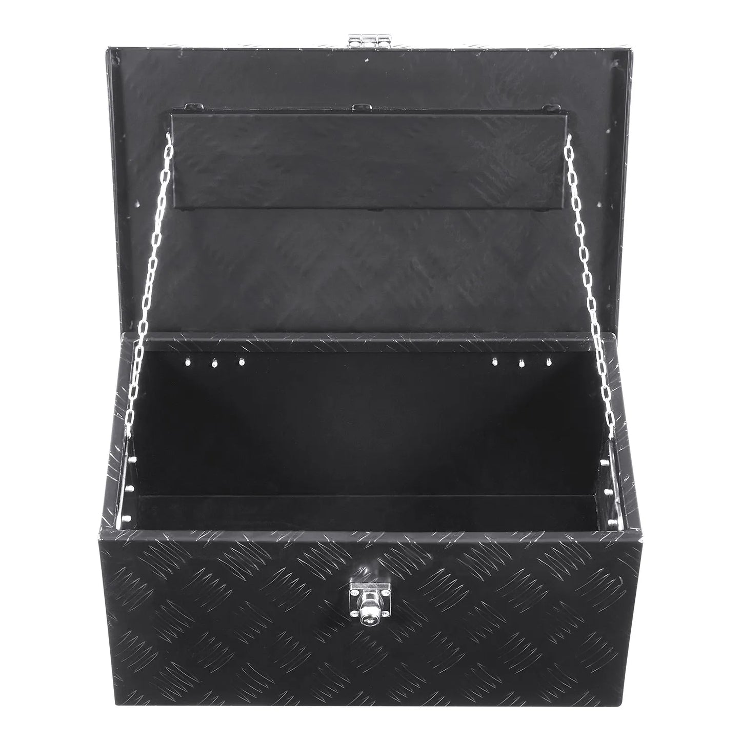 Heavy-Duty Aluminum Truck Bed Tool Box, Stripe Plated Toolbox with Side Handle, Dual Chain Lid and Lock Keys, Storage Chest Organizer for Trailer, Pickup Truck, RV, and Garage, 20 x 12 x 9.5 in