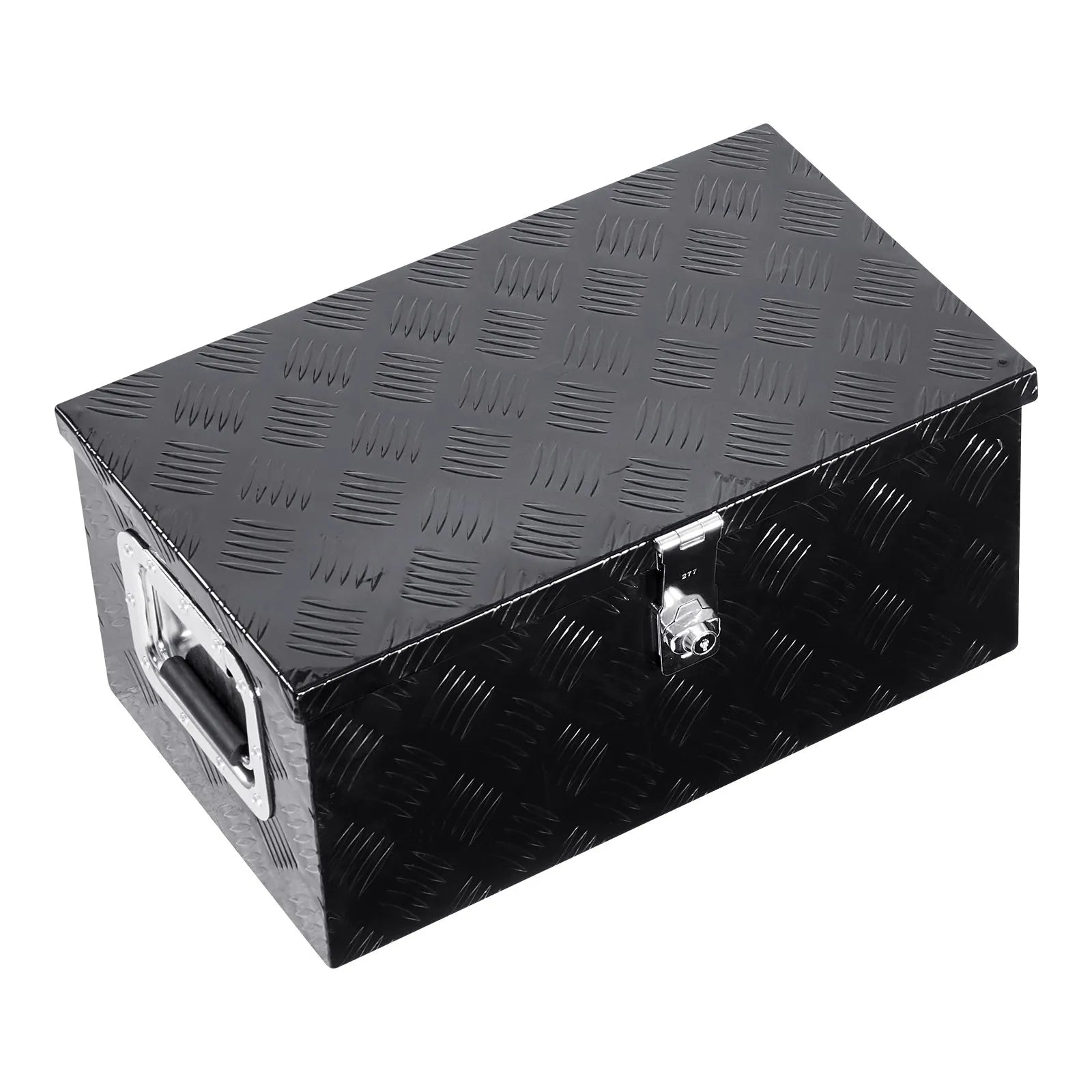 Heavy-Duty Aluminum Truck Bed Tool Box, Stripe Plated Toolbox with Side Handle, Dual Chain Lid and Lock Keys, Storage Chest Organizer for Trailer, Pickup Truck, RV, and Garage, 20 x 12 x 9.5 in