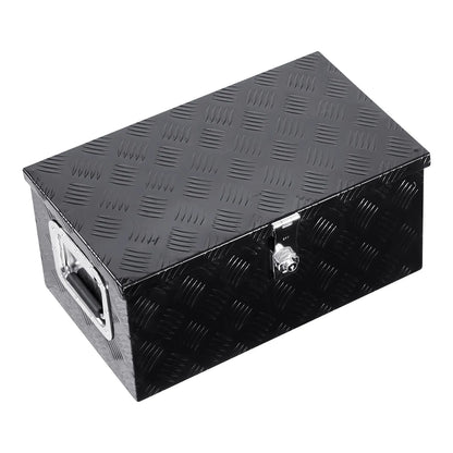 Heavy-Duty Aluminum Truck Bed Tool Box, Stripe Plated Toolbox with Side Handle, Dual Chain Lid and Lock Keys, Storage Chest Organizer for Trailer, Pickup Truck, RV, and Garage, 20 x 12 x 9.5 in