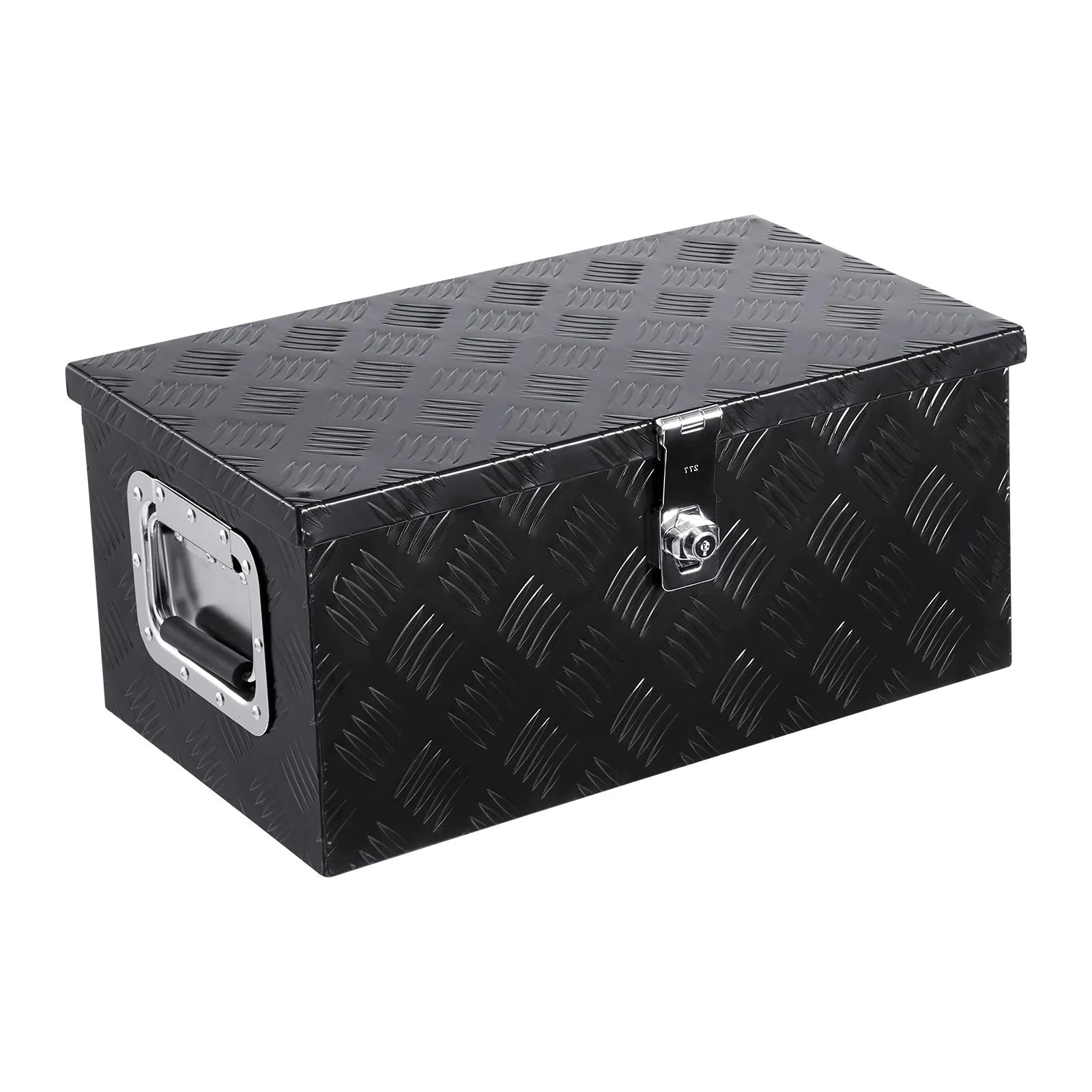 Heavy-Duty Aluminum Truck Bed Tool Box, Stripe Plated Toolbox with Side Handle, Dual Chain Lid and Lock Keys, Storage Chest Organizer for Trailer, Pickup Truck, RV, and Garage, 20 x 12 x 9.5 in