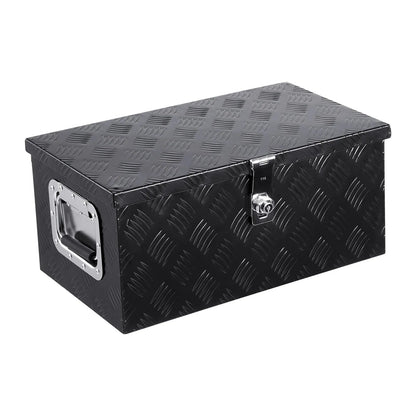 Heavy-Duty Aluminum Truck Bed Tool Box, Stripe Plated Toolbox with Side Handle, Dual Chain Lid and Lock Keys, Storage Chest Organizer for Trailer, Pickup Truck, RV, and Garage, 20 x 12 x 9.5 in