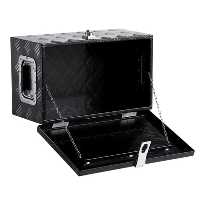 Heavy-Duty Aluminum Truck Bed Tool Box, Stripe Plated Toolbox with Side Handle, Dual Chain Lid and Lock Keys, Storage Chest Organizer for Trailer, Pickup Truck, RV, and Garage, 20 x 12 x 9.5 in