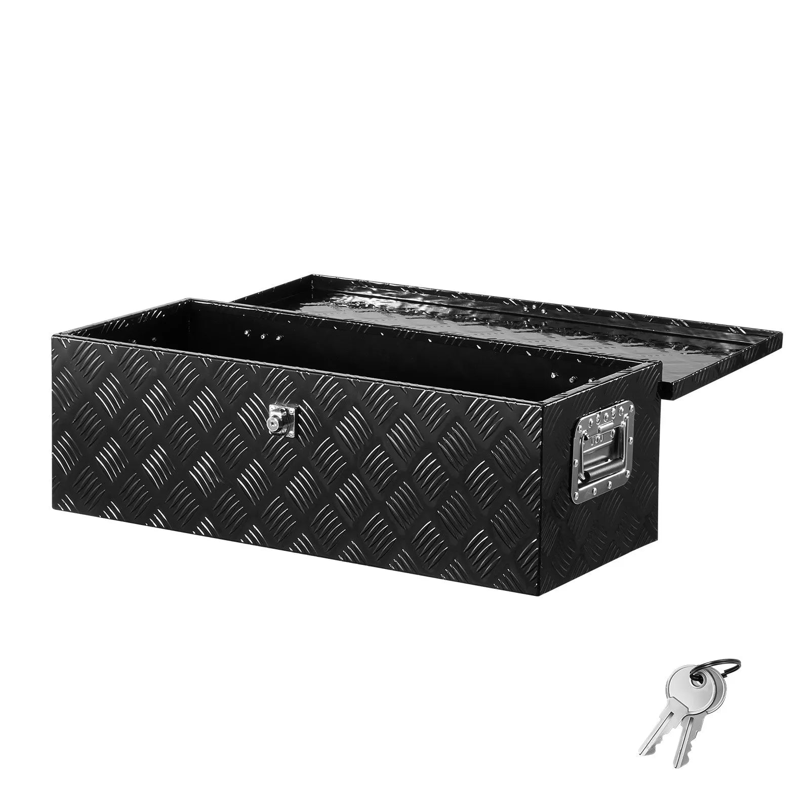 Heavy-Duty Aluminum Truck Bed Tool Box, Stripe Plated Toolbox with Side Handle and Lock Keys, Storage Chest Organizer for Trailer, Pickup Truck, RV, and Garage, 30 x 13 x 9.6 in