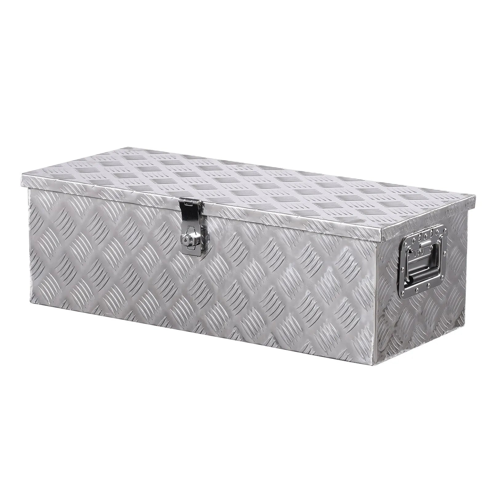 Heavy-Duty Aluminum Truck Bed Tool Box, Stripe Plated Toolbox with Side Handle and Lock Keys, Storage Chest Organizer for Trailer, Pickup Truck, RV, and Garage, 30 x 13 x 9.6 in