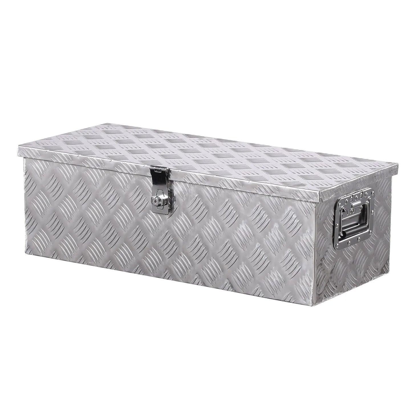 Heavy-Duty Aluminum Truck Bed Tool Box, Stripe Plated Toolbox with Side Handle and Lock Keys, Storage Chest Organizer for Trailer, Pickup Truck, RV, and Garage, 30 x 13 x 9.6 in