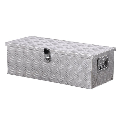 Heavy-Duty Aluminum Truck Bed Tool Box, Stripe Plated Toolbox with Side Handle and Lock Keys, Storage Chest Organizer for Trailer, Pickup Truck, RV, and Garage, 30 x 13 x 9.6 in