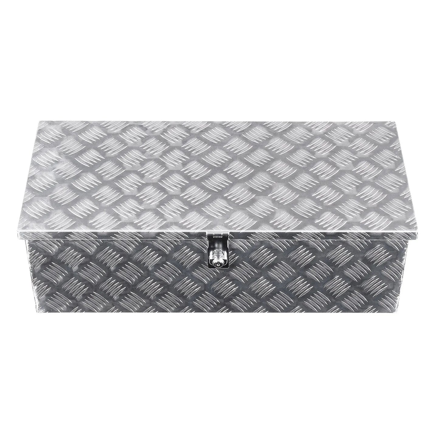 Heavy-Duty Aluminum Truck Bed Tool Box, Stripe Plated Toolbox with Side Handle and Lock Keys, Storage Chest Organizer for Trailer, Pickup Truck, RV, and Garage, 30 x 13 x 9.6 in