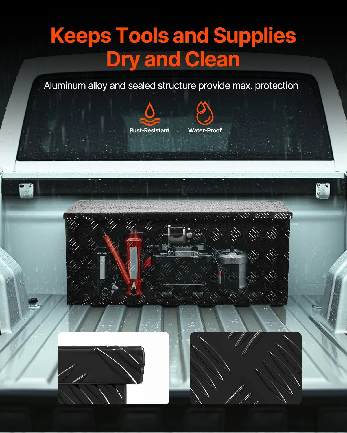 Heavy-Duty Aluminum Truck Bed Tool Box, Stripe Plated Toolbox with Sliding Shelf, Side Handle, Embedded Lock and Keys, Storage Chest Organizer for Trailer, Pickup Truck, RV, and Garage, 35.4 x 14.6 x 14.6 in