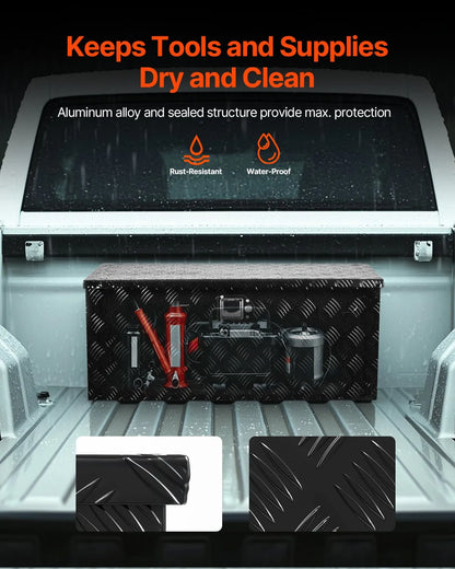 Heavy-Duty Aluminum Truck Bed Tool Box, Stripe Plated Toolbox with Sliding Shelf, Side Handle, Embedded Lock and Keys, Storage Chest Organizer for Trailer, Pickup Truck, RV, and Garage, 35.4 x 14.6 x 14.6 in