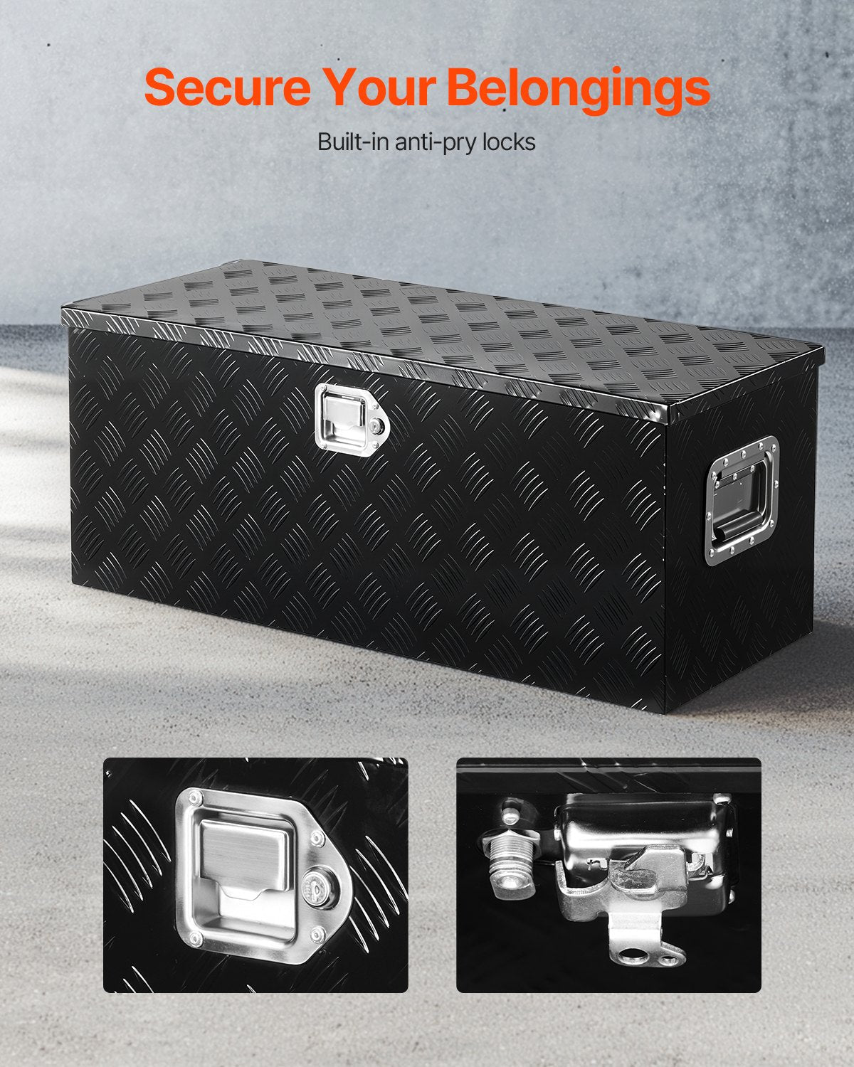Heavy-Duty Aluminum Truck Bed Tool Box, Stripe Plated Toolbox with Sliding Shelf, Side Handle, Embedded Lock and Keys, Storage Chest Organizer for Trailer, Pickup Truck, RV, and Garage, 35.4 x 14.6 x 14.6 in