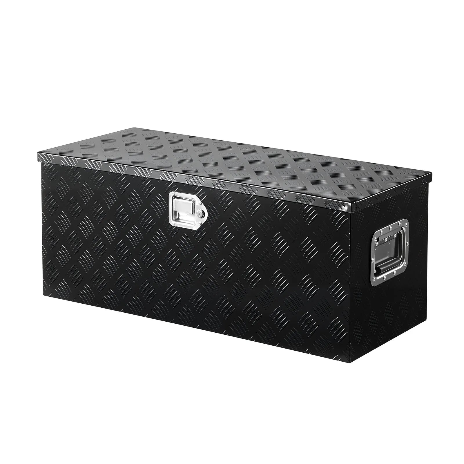 Heavy-Duty Aluminum Truck Bed Tool Box, Stripe Plated Toolbox with Sliding Shelf, Side Handle, Embedded Lock and Keys, Storage Chest Organizer for Trailer, Pickup Truck, RV, and Garage, 35.4 x 14.6 x 14.6 in