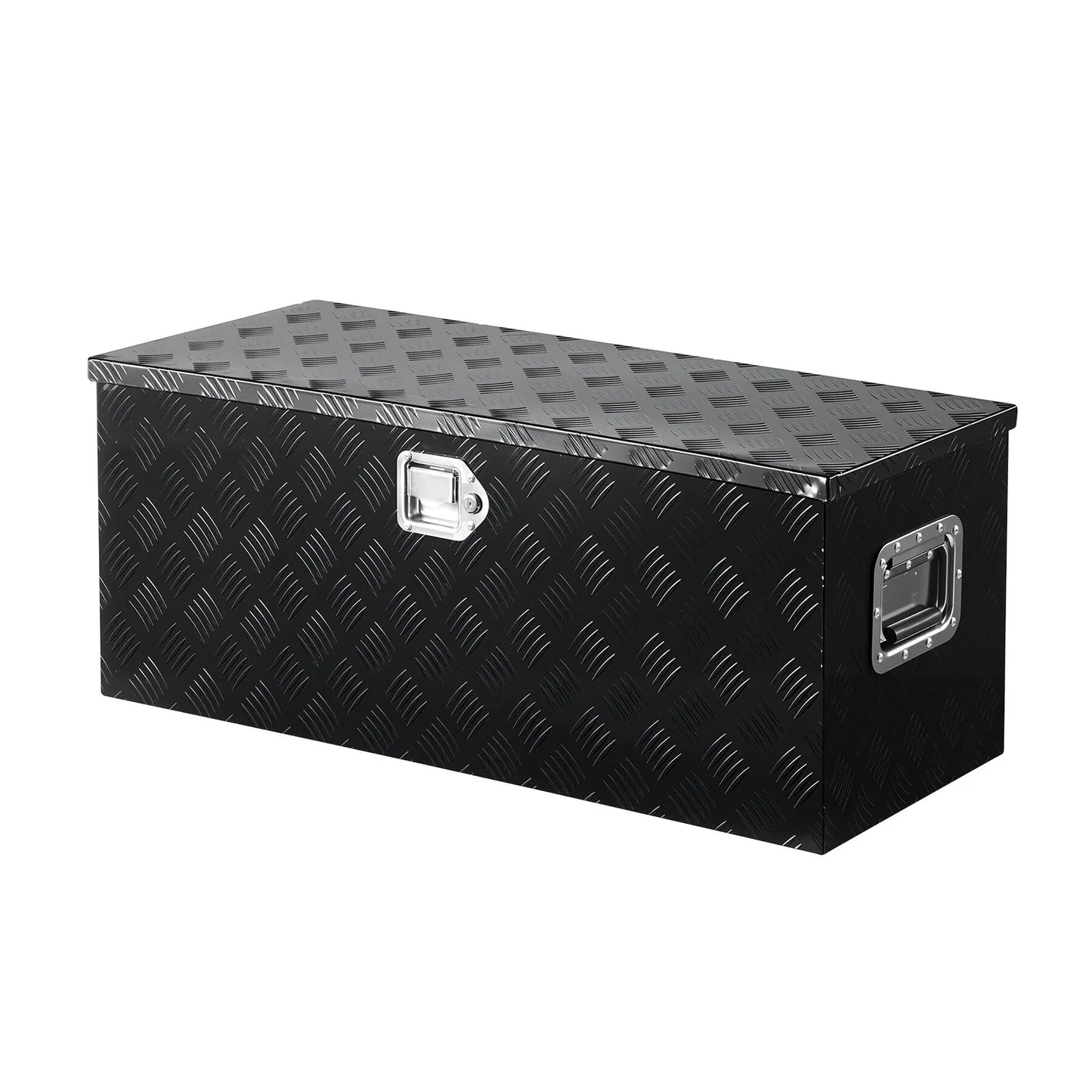 Heavy-Duty Aluminum Truck Bed Tool Box, Stripe Plated Toolbox with Sliding Shelf, Side Handle, Embedded Lock and Keys, Storage Chest Organizer for Trailer, Pickup Truck, RV, and Garage, 35.4 x 14.6 x 14.6 in