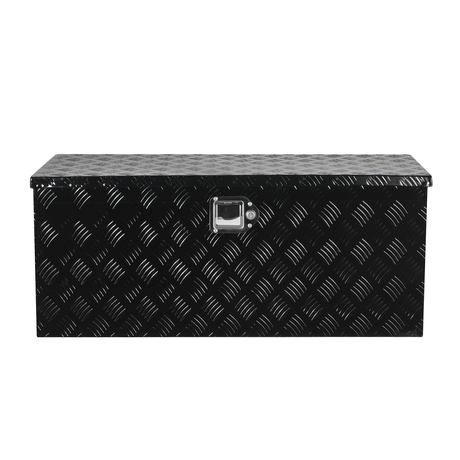 Heavy-Duty Aluminum Truck Bed Tool Box, Stripe Plated Toolbox with Sliding Shelf, Side Handle, Embedded Lock and Keys, Storage Chest Organizer for Trailer, Pickup Truck, RV, and Garage, 35.4 x 14.6 x 14.6 in