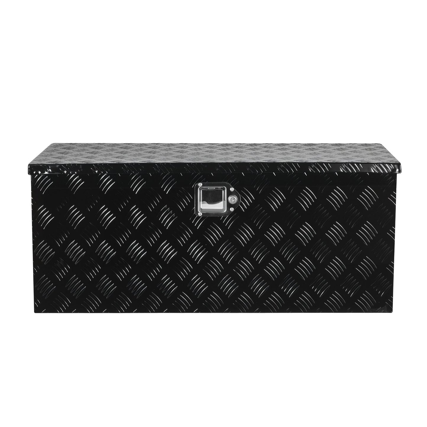 Heavy-Duty Aluminum Truck Bed Tool Box, Stripe Plated Toolbox with Sliding Shelf, Side Handle, Embedded Lock and Keys, Storage Chest Organizer for Trailer, Pickup Truck, RV, and Garage, 35.4 x 14.6 x 14.6 in
