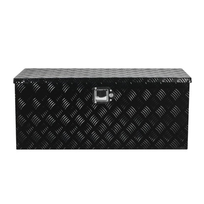 Heavy-Duty Aluminum Truck Bed Tool Box, Stripe Plated Toolbox with Sliding Shelf, Side Handle, Embedded Lock and Keys, Storage Chest Organizer for Trailer, Pickup Truck, RV, and Garage, 35.4 x 14.6 x 14.6 in