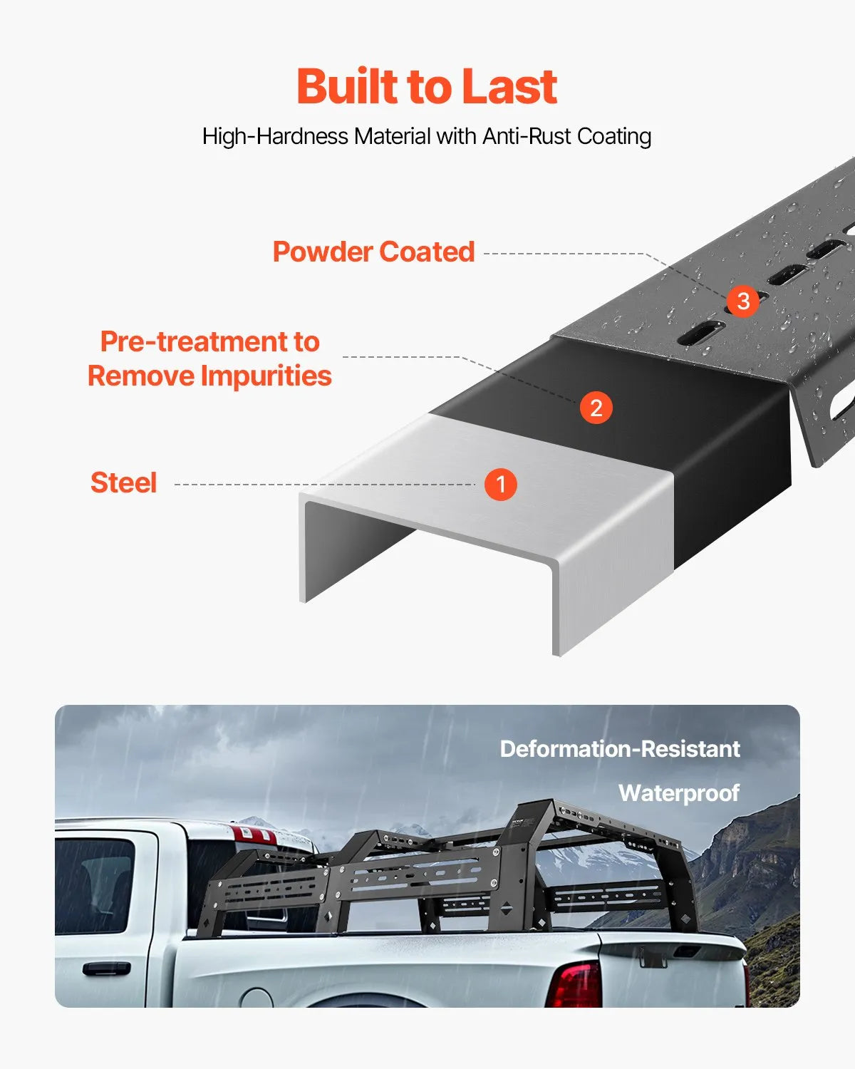Overland Truck Bed Rack, 51.2-65.4 in Adjustable Width, Heavy-Duty Cargo Rack with Sidebar, 900 lbs Static Capacity, Compatible with Mid-Size Trucks Tacoma, Ranger, Gladiator JT, and Colorado