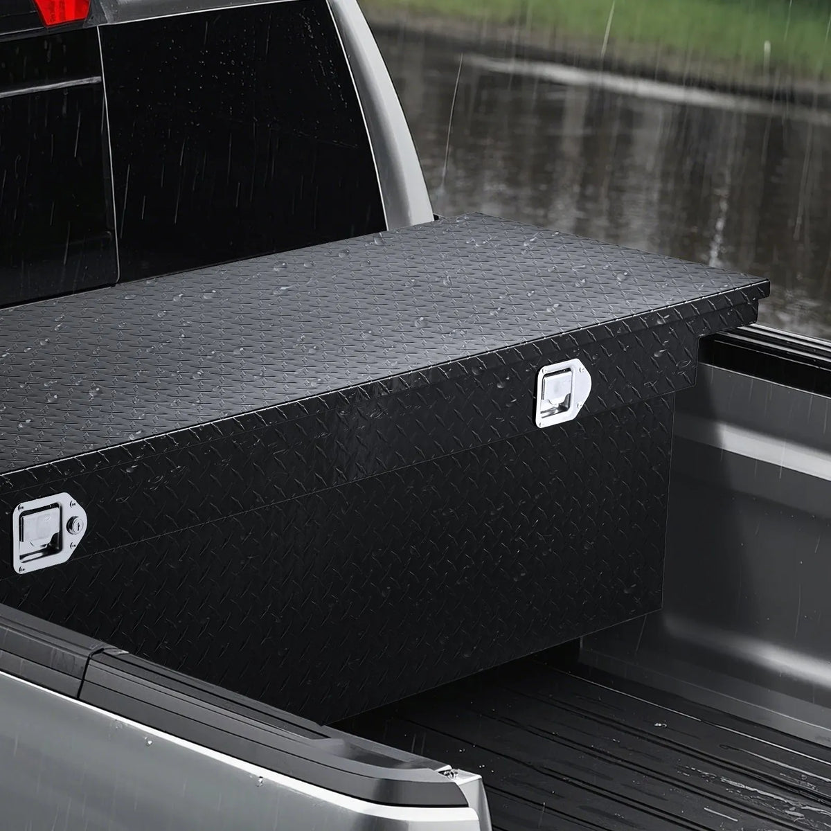 Crossover Truck Tool Box, 71 Inch Heavy-Duty Aluminum Toolbox with Diamond Plate Texture, Pickup Truck Bed RV Trailer Storage Organizer, Waterproof with Stainless Steel Lock, Keys & Side Handles
