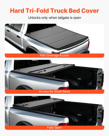 Hard Tri-Fold Truck Bed Tonneau Cover – Fits 2019-2026 Dodge Ram 1500 (Classic & New) & 2003-2026 2500/3500 | 6.4 ft Bed | No-Drill Waterproof Folding Bed Cover